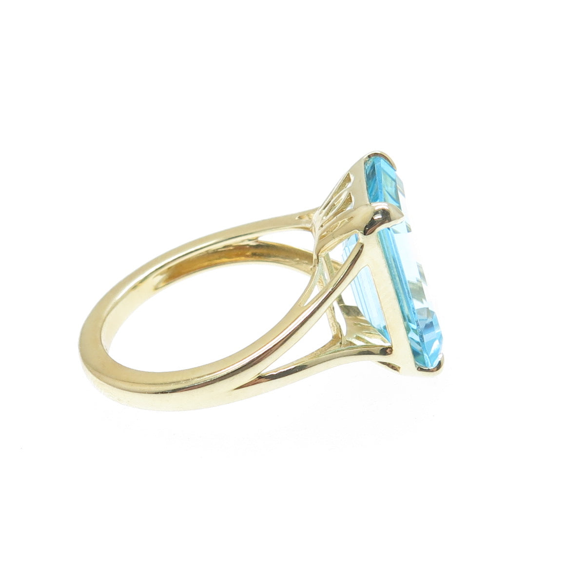 DSMK 925 Sterling Silver Gold Plated Real Blue Topaz Gemstone Ring Size 7