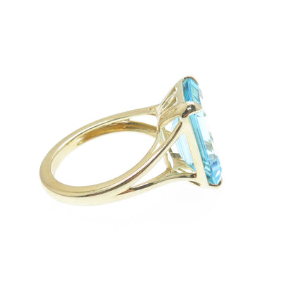 DSMK 925 Sterling Silver Gold Plated Real Blue Topaz Gemstone Ring Size 7