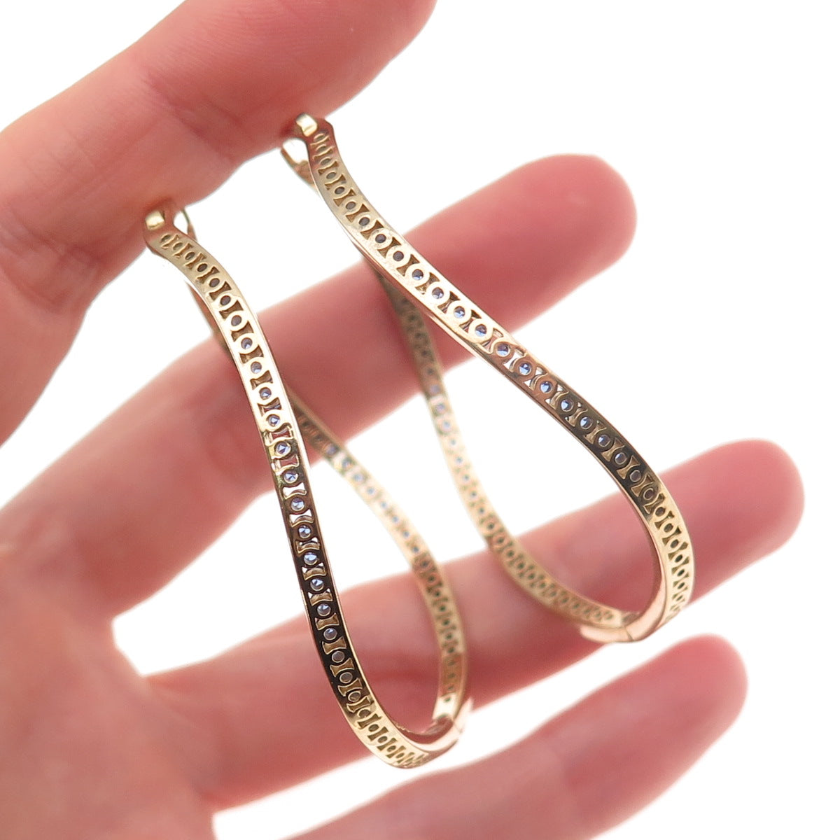 KLEO Sterling Silver Gold Plated Round-Cut Blue C Z Wavy In & Out Hoop Earrings