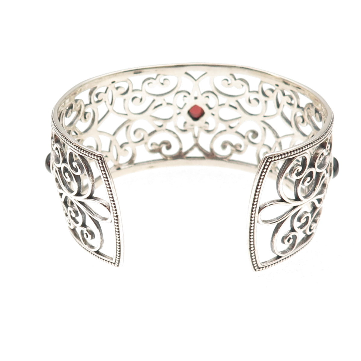 925 Sterling Silver Vintage Real Red Garnet Floral Adjustable Bracelet 7.25"