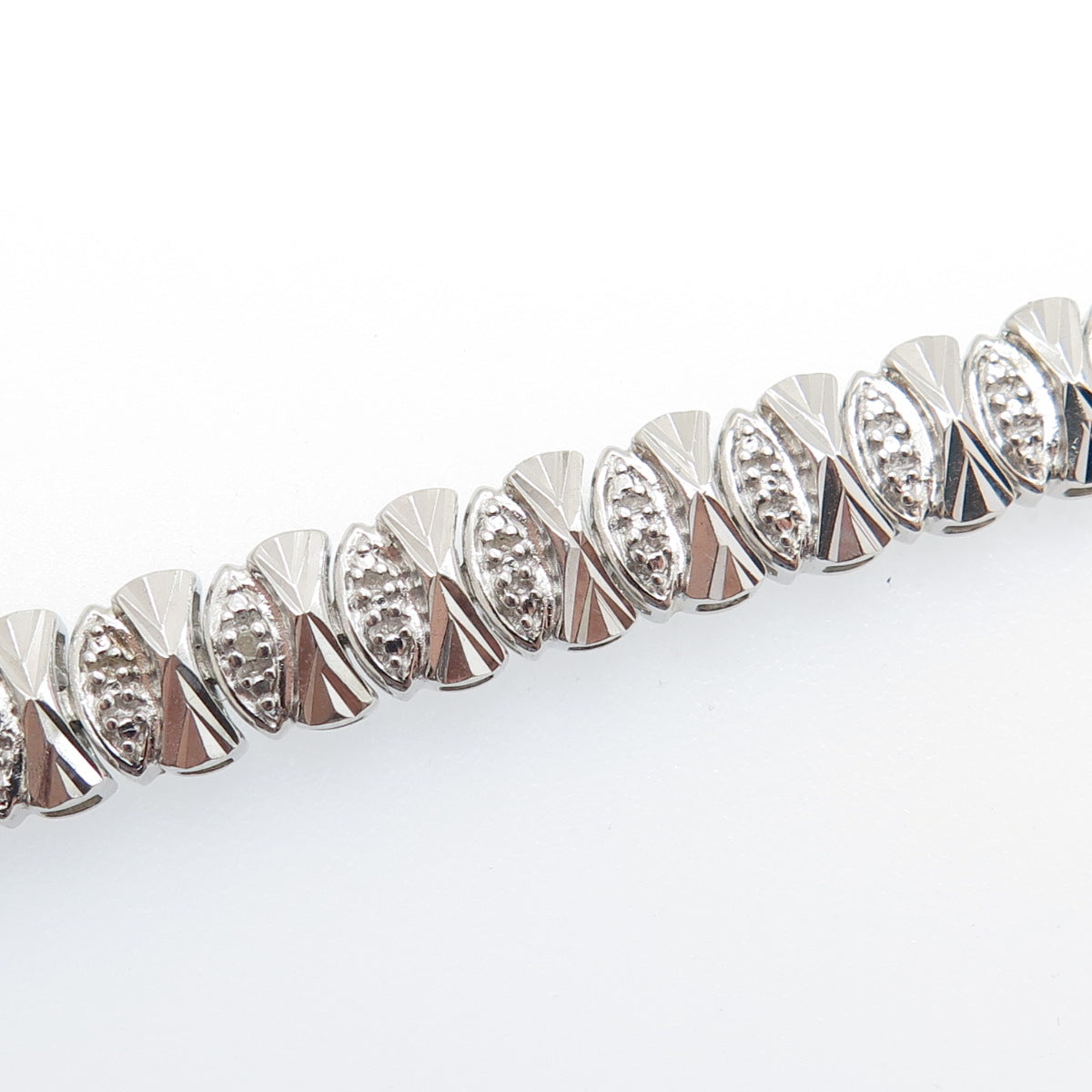 ROSS SIMONS 925 Sterling Silver Real Diamond Accent Bow Link Bracelet 7.25"