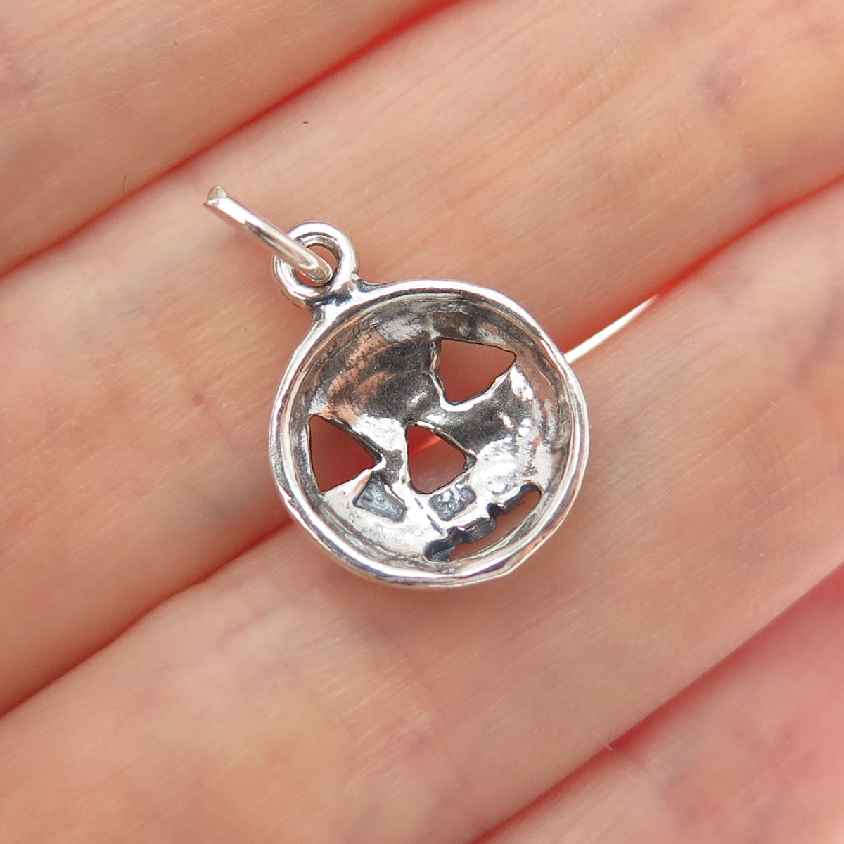 925 Sterling Silver Vintage Halloween Pumpkin Mask Minimalist Charm Pendant