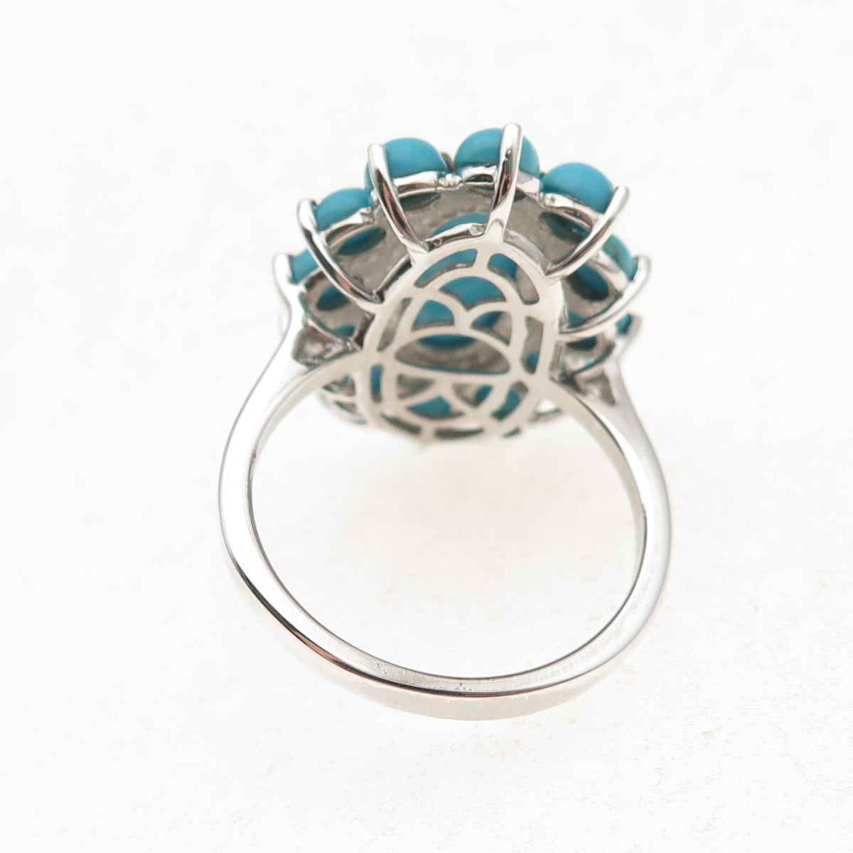 D'Joy 925 Sterling Silver Real Sleeping Beauty Turquoise Floral Ring Size 8