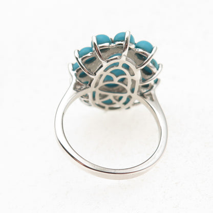 D'Joy 925 Sterling Silver Real Sleeping Beauty Turquoise Floral Ring Size 8