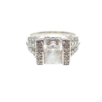 MEDA 925 Sterling Silver Radiant & Round-Cut C Z Engagement Ring Size 8