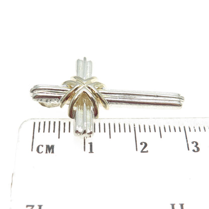 925 Sterling Silver 2-Tone Vintage Cross Pendant