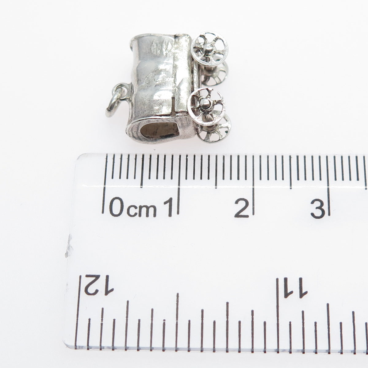 925 Sterling Silver Vintage Farmers Carriage Oxidized Minimalist 3D Pendant