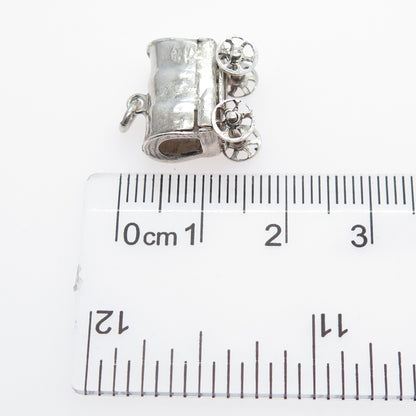 925 Sterling Silver Vintage Farmers Carriage Oxidized Minimalist 3D Pendant