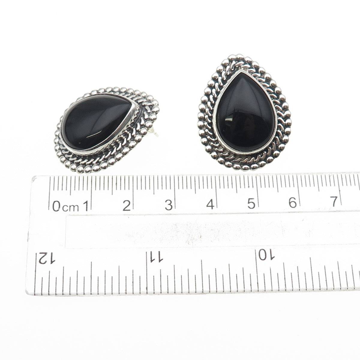 Mark Washerman Samara 925 Sterling Vintage Mexico Black Onyx Oxidized Earrings