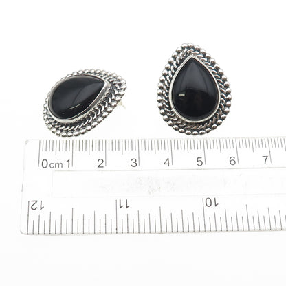 Mark Washerman Samara 925 Sterling Vintage Mexico Black Onyx Oxidized Earrings