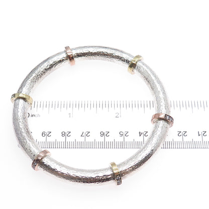 SILPADA 925 Sterling 2-Tone Vintage Round-Cut C Z Hammered Bangle Bracelet 8"