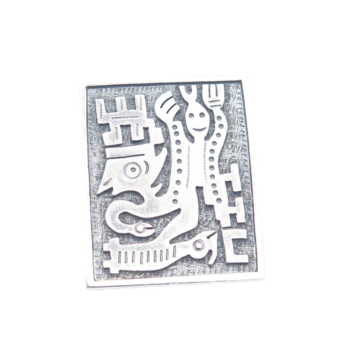 925 Sterling Silver Vintage Ecuador Tribal Symbol Oxidized Pin Pendant