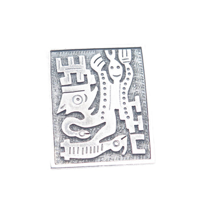 925 Sterling Silver Vintage Ecuador Tribal Symbol Oxidized Pin Pendant