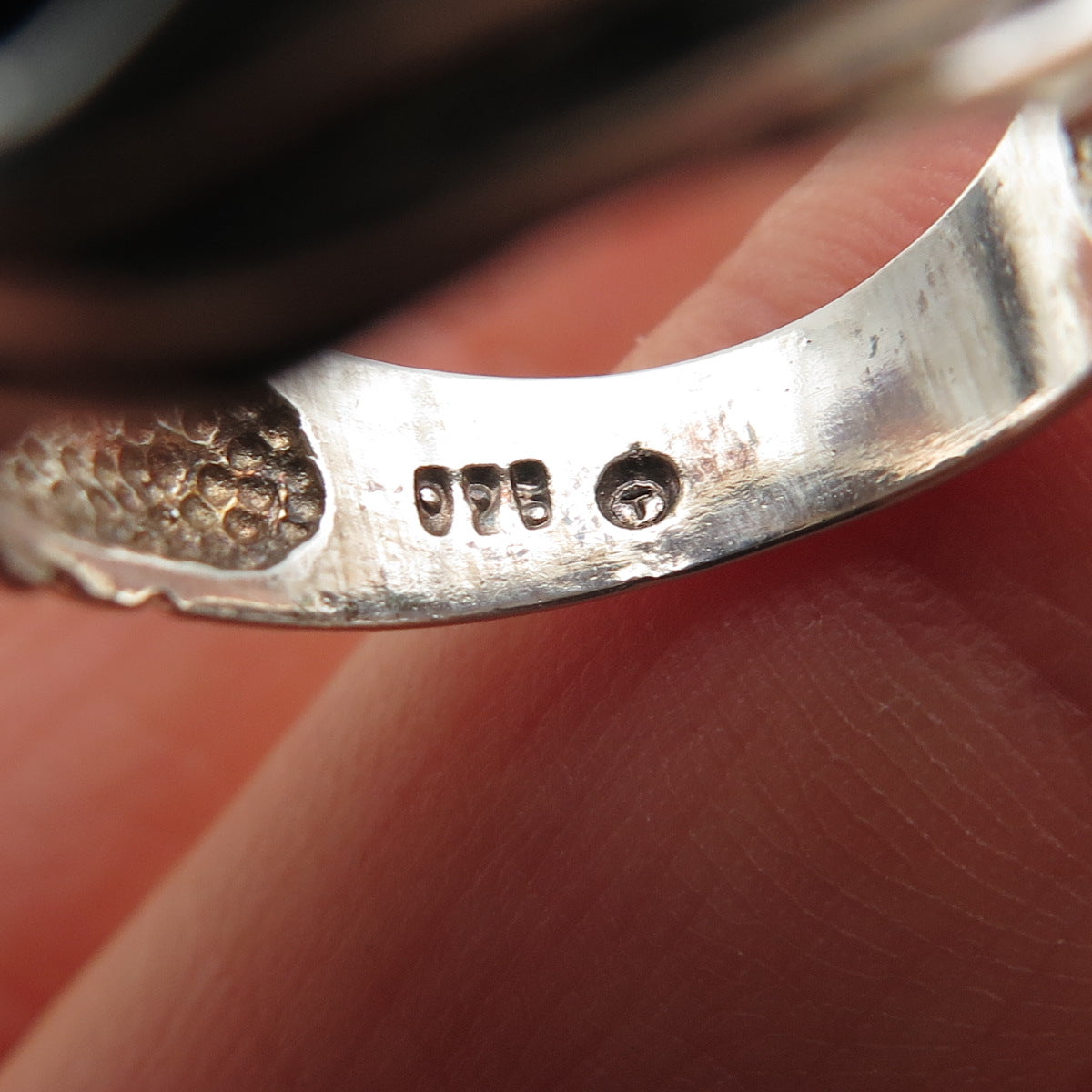 925 Sterling Silver Vintage Real Black Onyx Heart Oxidized Ring Size 6.25