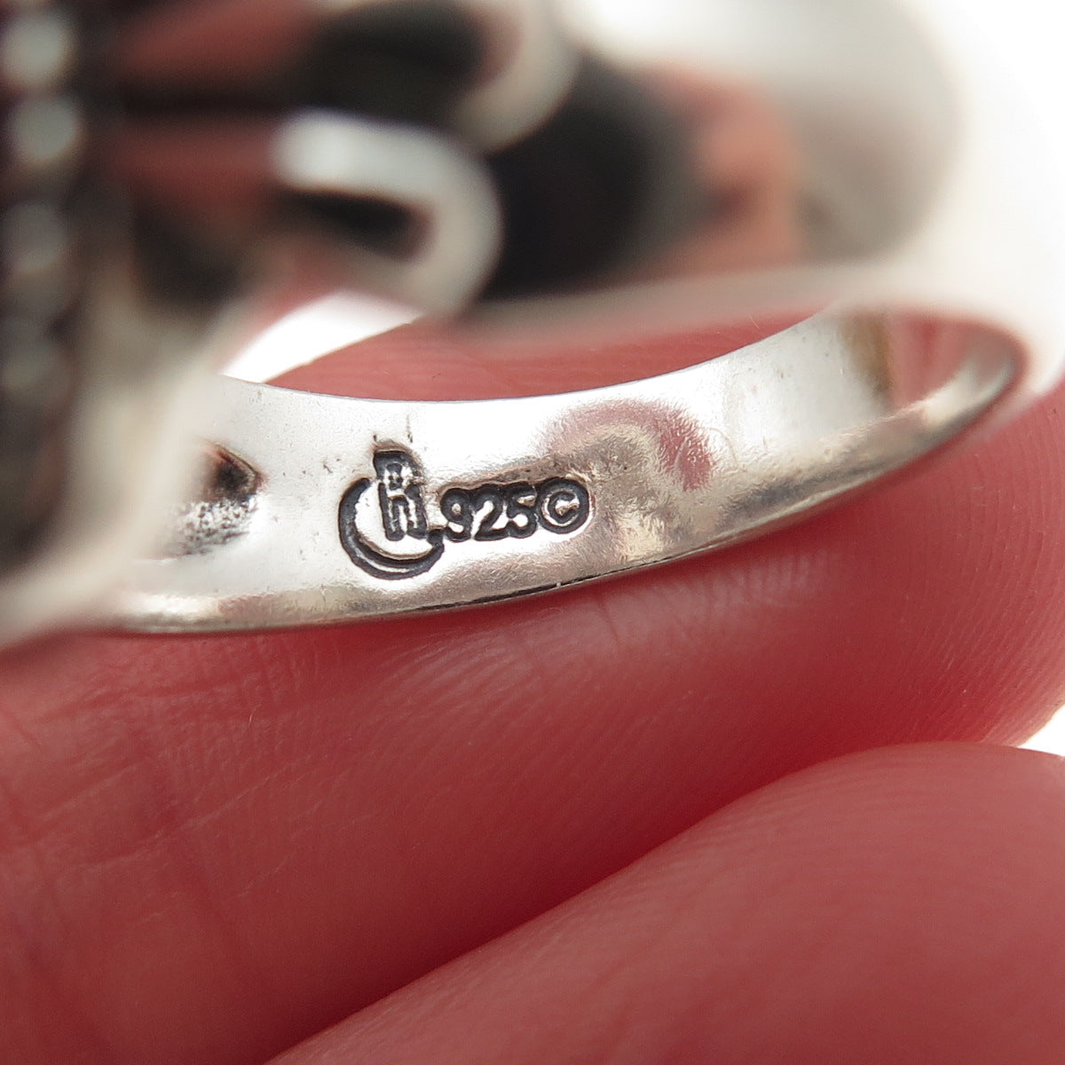 Carolyn Pollack 925 Sterling Silver Vintage Real MOP Oxidized Ring Size 8.25