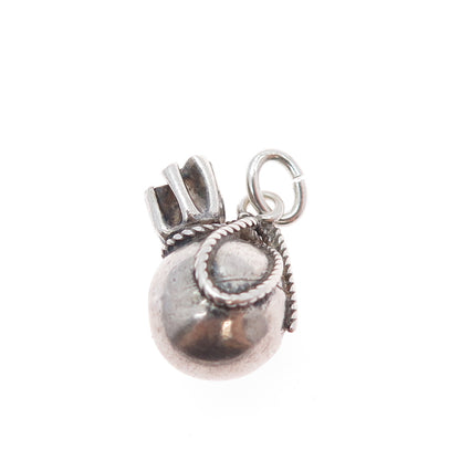 925 Sterling Silver Vintage Coin Bag Oxidized Minimalist 3D Charm Pendant