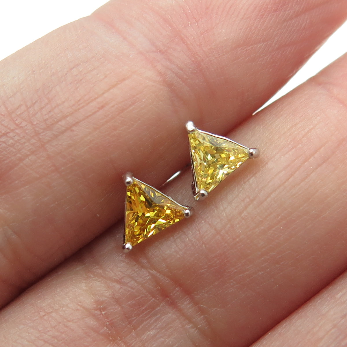 925 Sterling Silver Triangle-Cut Canary Yellow C Z Stud Earrings