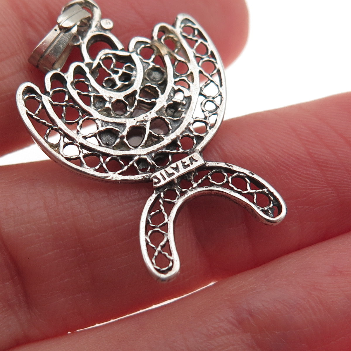 925 Sterling Silver Vintage Murano Glass Menorah Oxidized Charm Pendant
