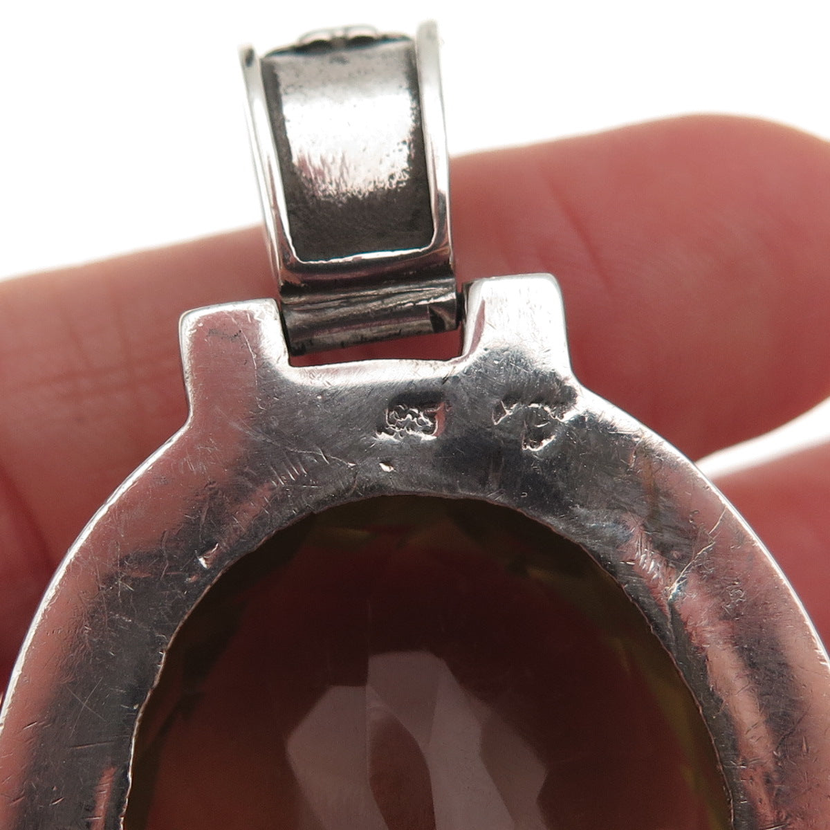 925 Sterling Silver Vintage Real Oval-Cut Lemon Quartz Oxidized Pendant