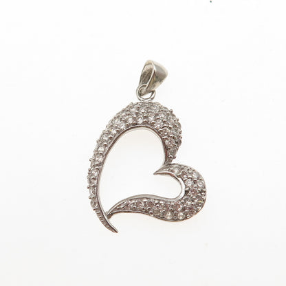 925 Sterling Silver Round-Cut C Z Heart Charm Pendant