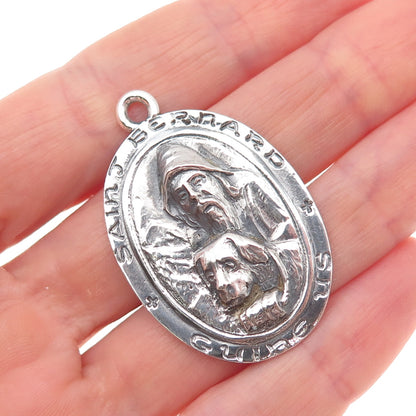 925 Sterling Silver Antique Art Deco St. Bernard Medal Oxidized Charm Pendant