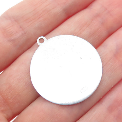 CREA 925 Sterling Silver Vintage Florida Round Tag Charm Pendant