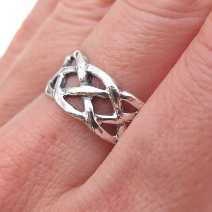 925 Sterling Silver Vintage Celtic Woven Oxidized Ring Size 8.75