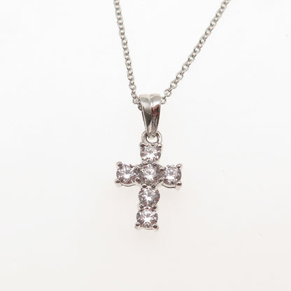 925 Sterling Silver Round-Cut C Z Cross Cable Chain Necklace 16-18"