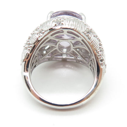 DSMK 925 Sterling Silver Oval-Cut Amethyst & White Topaz Gem Dome Ring Size 7