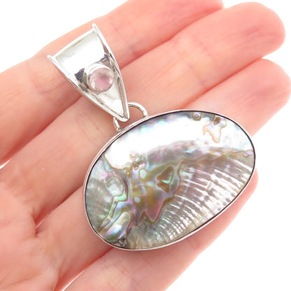 925 Sterling Silver Vintage Real Abalone Shell Modernist Pendant