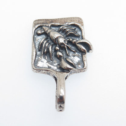 925 Sterling Silver Vintage Poland Cancer Zodiac Minimalist Oxidized Pendant