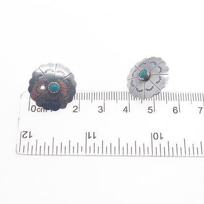Old Pawn Sterling Silver Vintage Southwestern Turquoise Flower Tribal Earrings