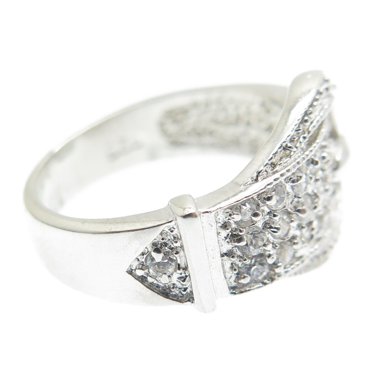 925 Sterling Silver Round-Cut Shaped C Z Belt Buckle Ring Size 5.5