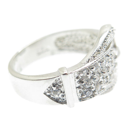 925 Sterling Silver Round-Cut Shaped C Z Belt Buckle Ring Size 5.5