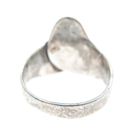 925 Sterling Silver Vintage Modernist Hammered Overlap Oxidized Ring Size 10.5