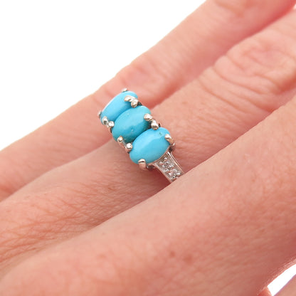 Chuck Clemency 925 Sterling Silver Real Turquoise & White Topaz Ring Size 6.25