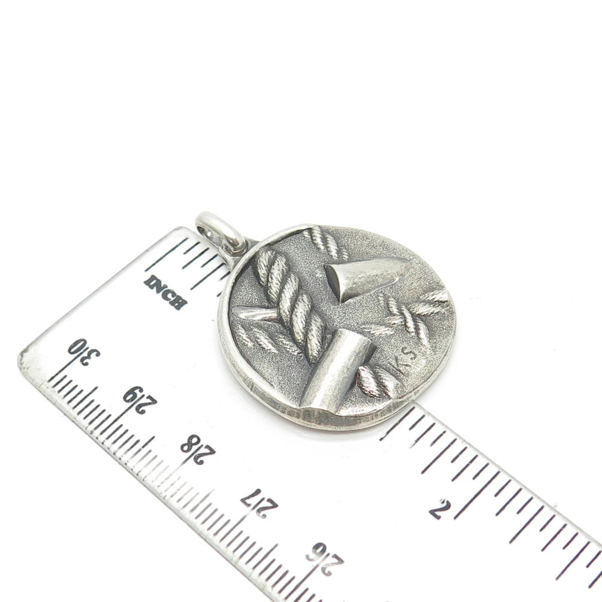 999 Fine Silver Vintage Rope Abstract Round Tag Pendant