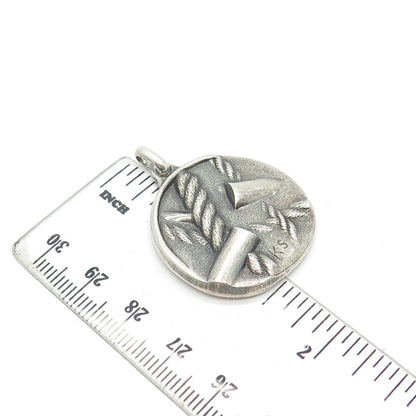 999 Fine Silver Vintage Rope Abstract Round Tag Pendant