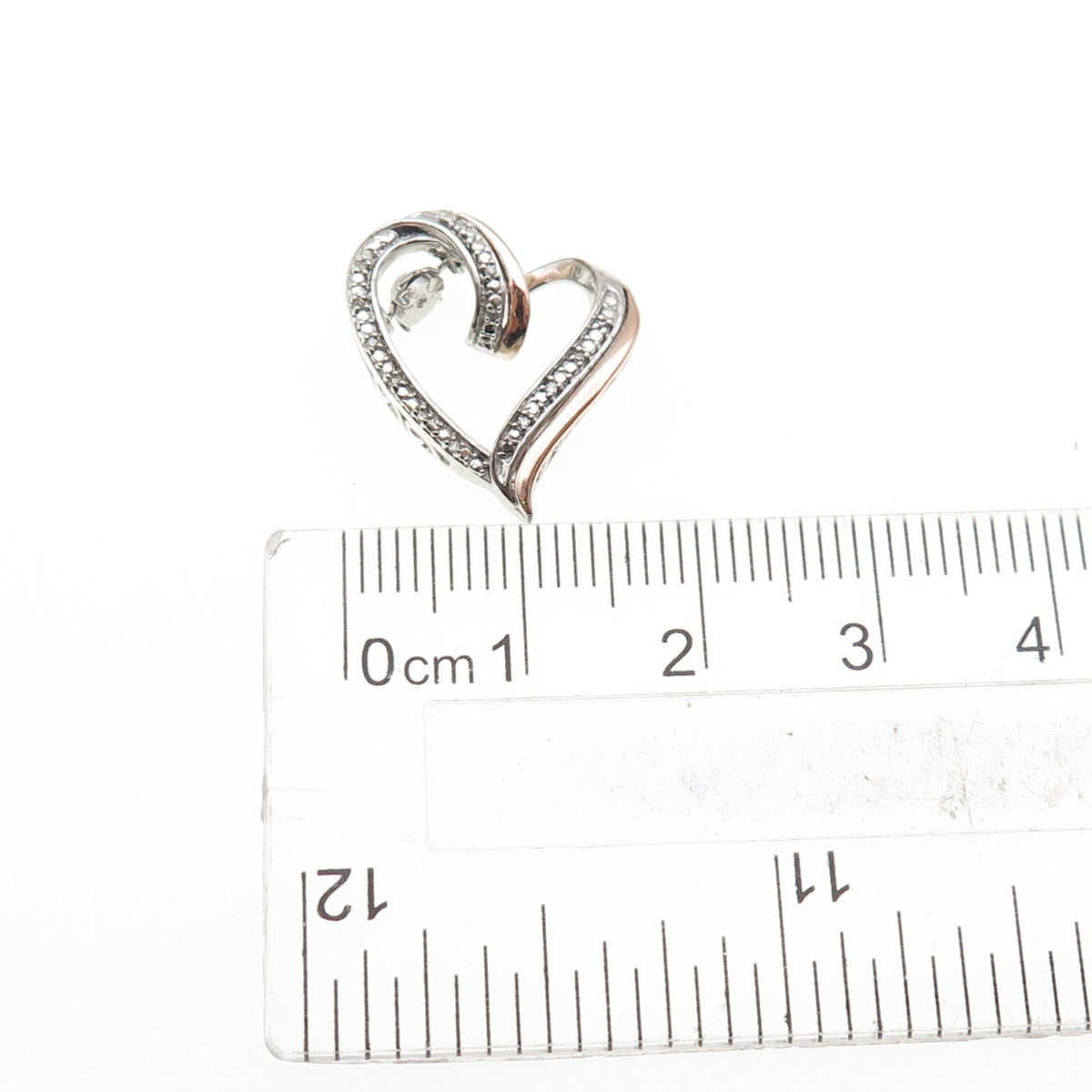 925 Sterling Silver 10K Rose Gold Real Diamond Heart Mini Slide Charm Pendant