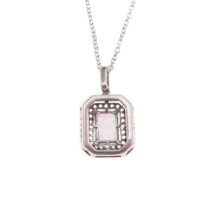 925 Sterling Silver Real Opal & C Z Cable Chain Necklace 18"