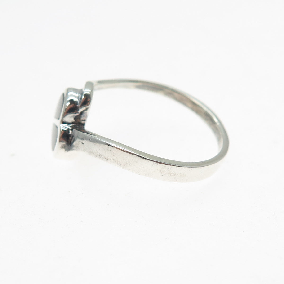 925 Sterling Silver Vintage Real Black Onyx Modernist Heart Ring Size 8
