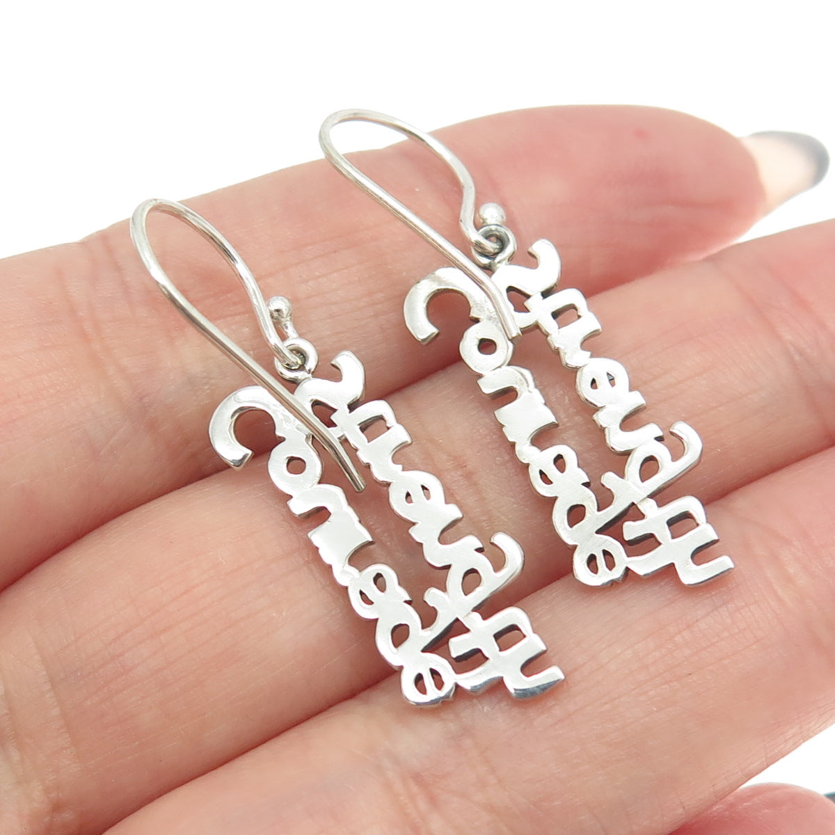 925 Sterling Silver "Courage Strength"  Dangling Earrings