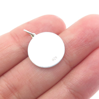 925 Sterling Silver Red Enamel Heart Round Tag Minimalist Charm Pendant