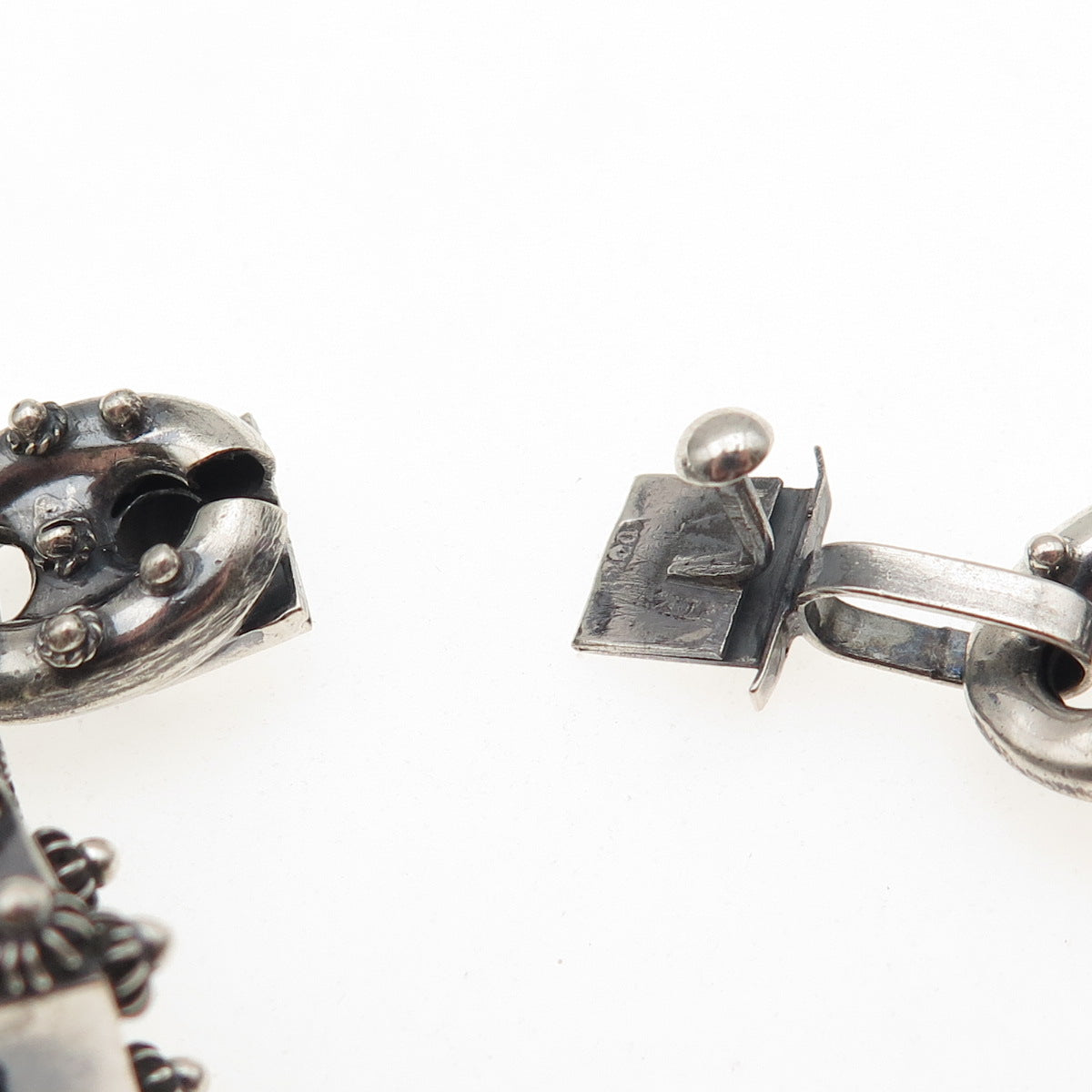 800 Silver Antique Art Deco Italian Etruscan Revival Charm Bracelet 7.25"