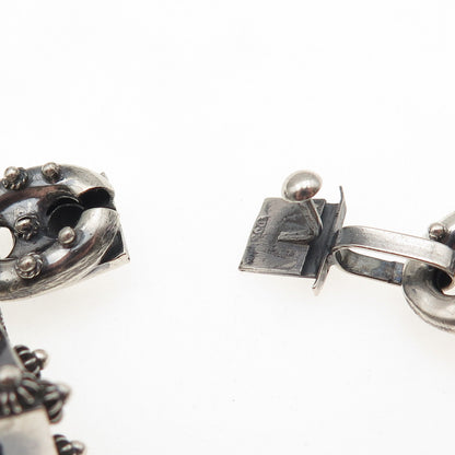 800 Silver Antique Art Deco Italian Etruscan Revival Charm Bracelet 7.25"