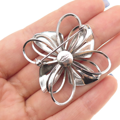 CARL ART 925 Sterling Silver Antique Art Deco Rhinestone Flower Pin Brooch