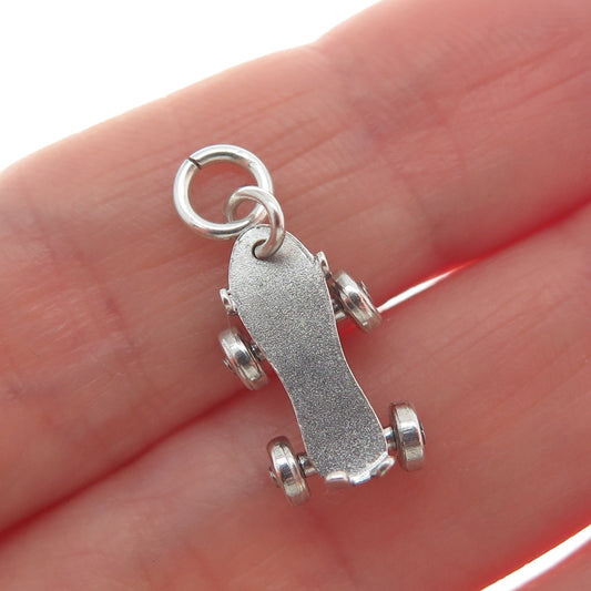 925 Sterling Silver Vintage Skateboard Minimalist 3D Charm Pendant