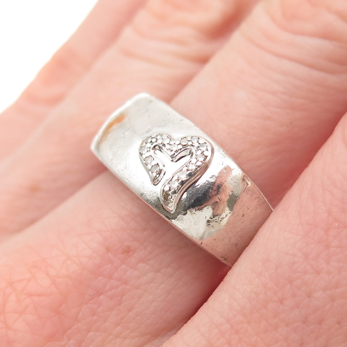 Masterpiece Diamonds 925 Sterling Silver Real Diamond Heart Ring Size 7.25