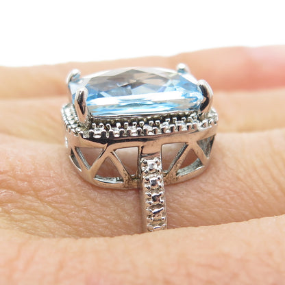 925 Sterling Silver Real Blue & White Topaz Ring Size 7