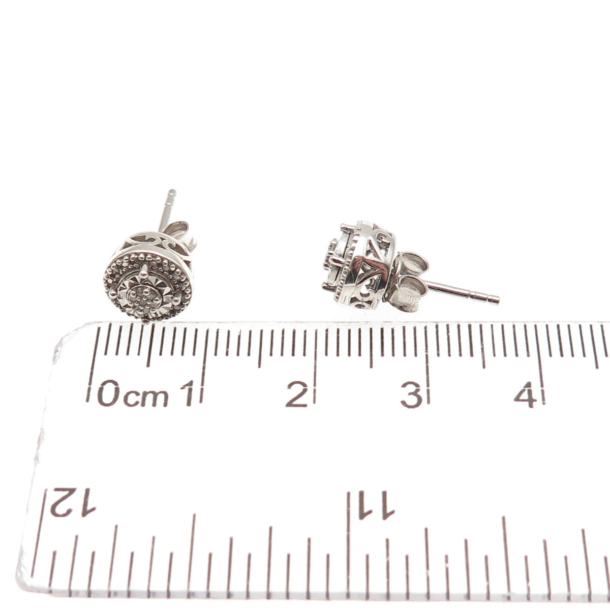 Sun 925 Sterling Silver Real Round-Cut Diamond Stud Earrings